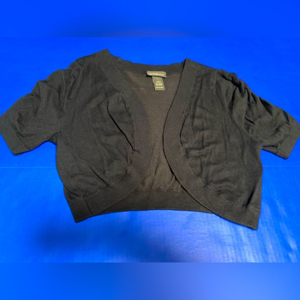 Lane Bryant Y2K Solid Black Women's Cropped Knit Shrug w/Gathered Sleeves 14/16
